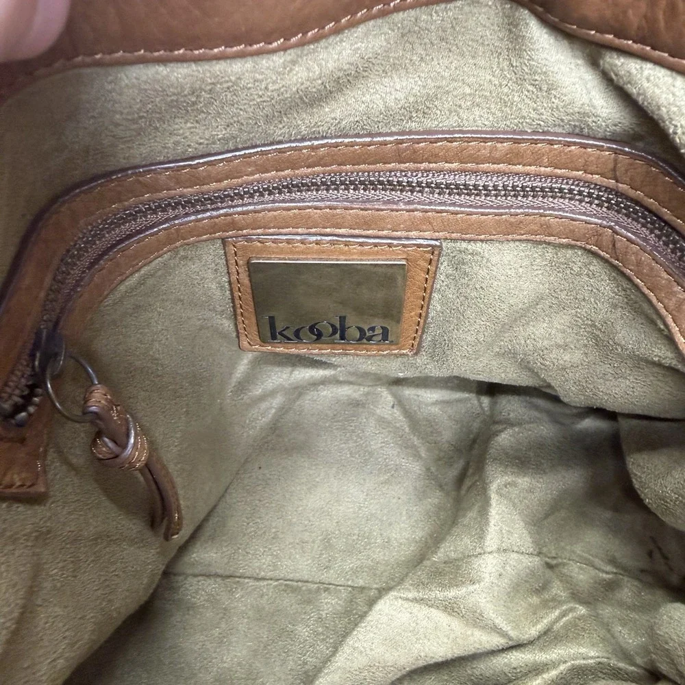 Kooba Sienna Leather Satchel Handbag Tan Whipstitch Braided Hobo Bag Vintage Y2K
